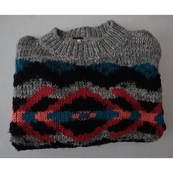 Free People OB710276 Women Sz XS Gray Multi I Heart You Cropped Knit Sweater - Picture 6 of 8